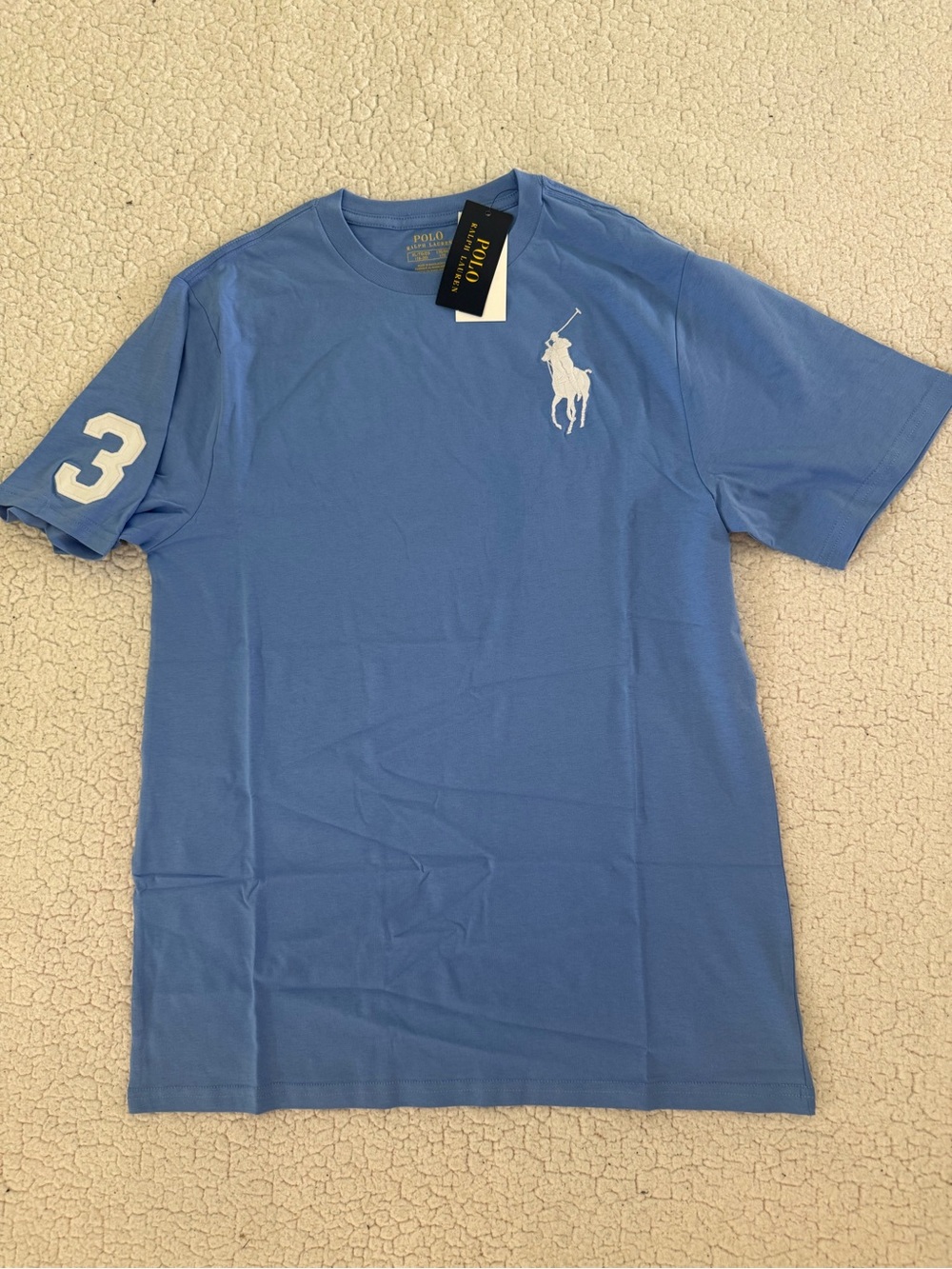 New boys Sz L 14-16, Xl 18-20 Polo Ralph Lauren Blue Shirt with White Logo